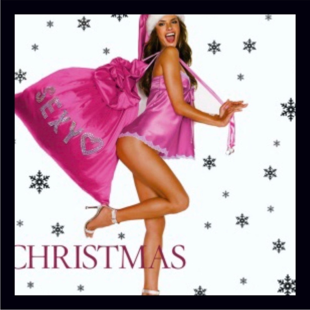 Very rare‎ Victorias Secret Pink Satin “Sexy” Rhinestone Santa Gift Sack Bag